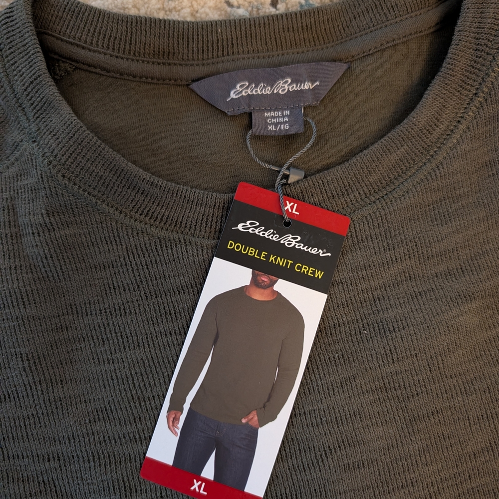 Eddie Bauer Men's Green Double Knit Crewneck Sweater